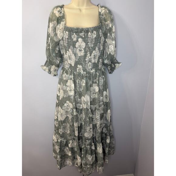 Baltic Born Fabian Jacquard Midi Dress Floral Sage Green Sz L Wedding Guest New - Picture 6 of 16